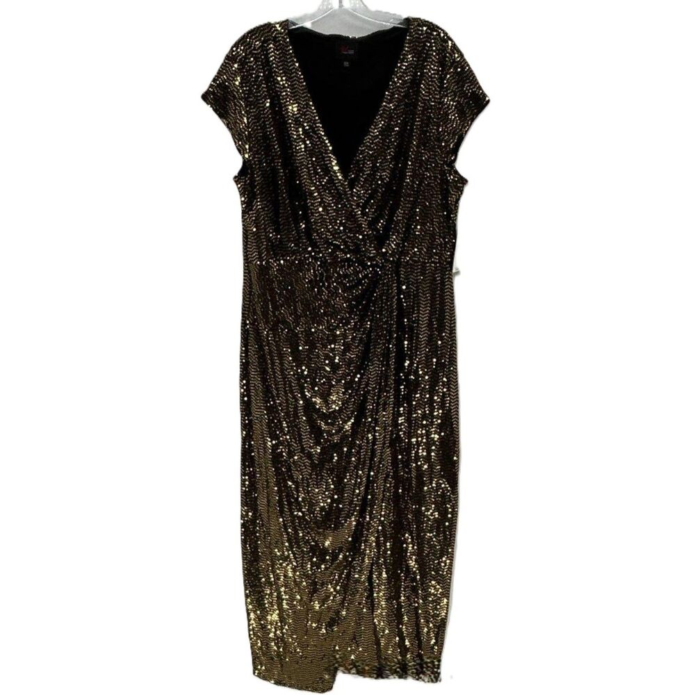 JM Studio by John Meyer Gold Sequin Faux Wrap Cocktail Dress Gown Plus 22W